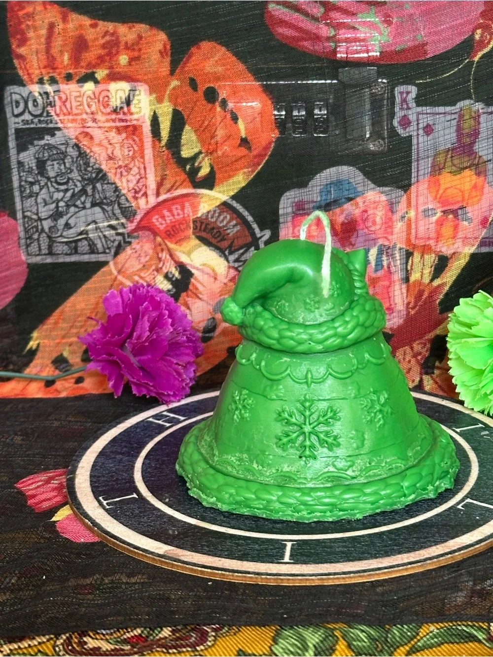 Handmade Green Winter Cat Candle – Cozy Cloaked Kitty